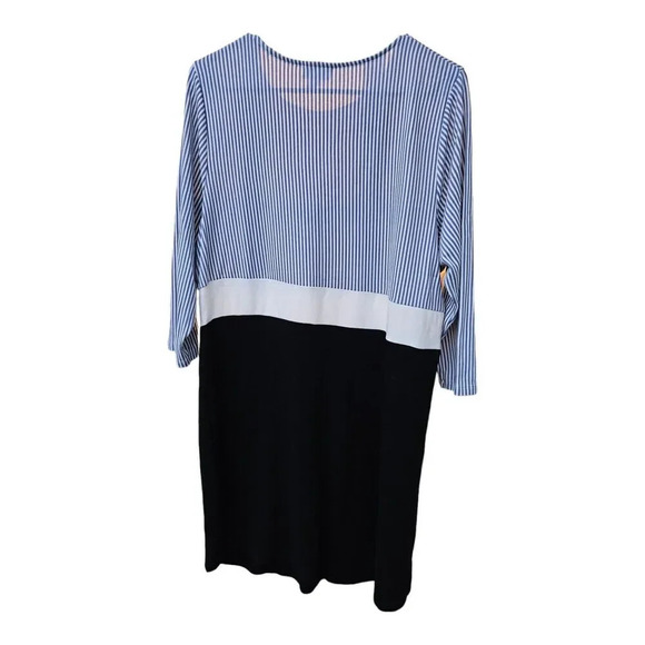 J JILL Striped Color Block Tunic Dress Shift Blue White Black Small Pullover - Picture 2 of 6